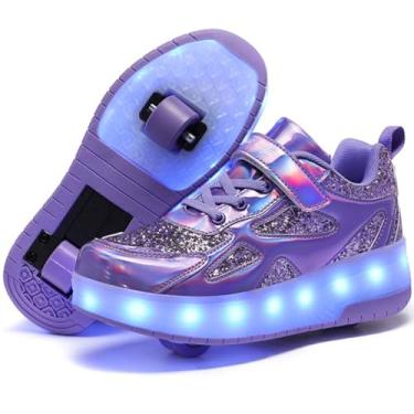 Imagem de HOVERKICKES Tênis infantil moderno com rodas para meninas - Tênis de skate premium recarregável por USB para meninos, Roxa, 4 Big Kid