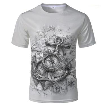 Imagem de Camisetas masculinas de gola redonda, estampa 3D, mapa-múndi e bússola, elementos náuticos, manga curta, Tt-00032, XGG