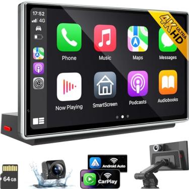 Imagem de JATAZA Tela automotiva sem fio Apple CarPlay Android de 7 polegadas para carro – câmera veicular 4K, navegação GPS, tela sensível ao toque HD, AirPlay, câmera de reserva 1080p, estéreo para carro