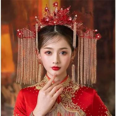 Imagem de JIMINISO Coroa de cabelo pente grampos de cabelo estilo chinês casamento xiuhe acessório de cabelo antigo faixas florais, 3 (estilo agulha)