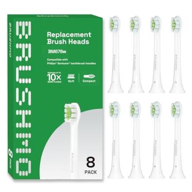 Imagem de Brushmo Cabeças de escova de dentes de substituição de clareamento, compatível com alças de escova de dentes elétrica Philips Sonicare, 8 cabeças compactas, cerdas duplas em forma de diamante de