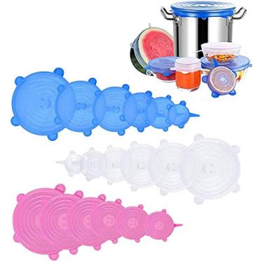Imagem de Tampas elásticas de silicone, pacote com 18 tampas flexíveis e reutilizáveis para alimentos aplicam-se a todos os tipos de recipiente de armazenamento de alimentos, capas de silicone para alimentos, seguras para micro-ondas e lava-louças, 6 tamanhos (branco)
