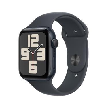 Imagem de Apple Watch SE GPS • Caixa meia-noite de alumínio – 44 mm • Pulseira esportiva meia-noite – M/G