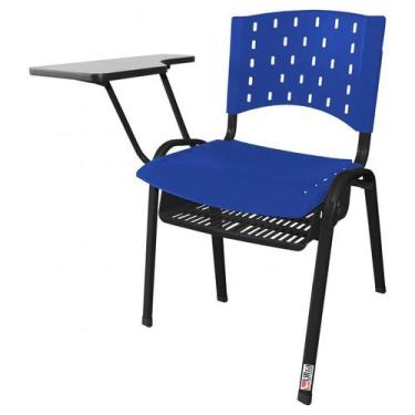 Imagem de Cadeira Universitária Plástica Azul Com Porta Livros - ULTRA Móveis