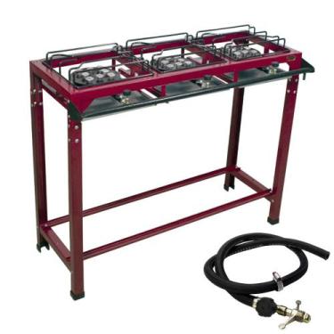 Imagem de Fogão Industrial Alta Pressão Grande 3 bocas com Mangueira e Registro 