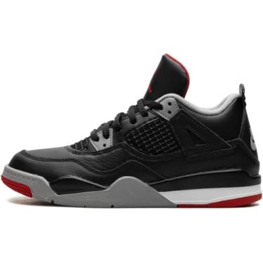 Imagem de Tênis infantil pré-escolar Jordan 4 retrô, Preto/vermelho fogo - cinza cimento, 16