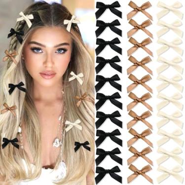 Imagem de SAWINDA 30 peças mini laços de cabelo fita de jacaré presilhas de cabelo para adolescentes pequenos grampos de garra para cabelo grosso e fino, acessórios de cabelo bonitos para mulheres e meninas