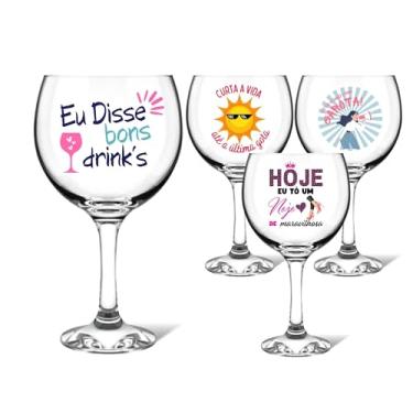 Imagem de 1 Taça Gin/Drinks Estampada 630ml Vidro Transparente Resistente P/Mulheres Ideia de Presente Lembrancinha Festa Premium (Vida)