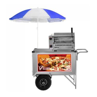 Imagem de Carrinho de Pizza Inox Rodas Pneumáticas e Guarda Sol Cefaz