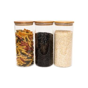 Imagem de Kit 3 Potes de Vidro P/ Mantimentos 1650ml C/ Tampa Bambu Oikos NATURA