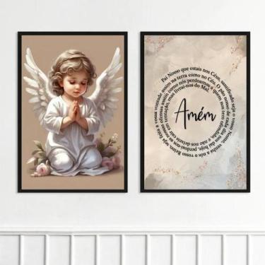 Imagem de Kit 2 Quadros Infantis Anjinho - Pai Nosso 33X24Cm - Quadros On-Line