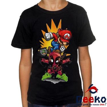 Imagem de Camiseta Infantil Mario e Deadpool 100% Algodão Super Mario Bros Geeko