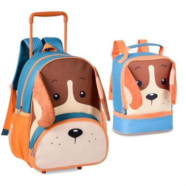 Imagem de Mochila Rodinha Infantil Kit Escolar Cachorro13" Lancheira T�rmica 9" Clio Pets Crian�a (Marrom)
