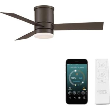 Imagem de Ventilador de teto interno e externo de 3 pás com montagem embutida inteligente de bronze de 44" com kit de luz LED de 3000K e controle remoto