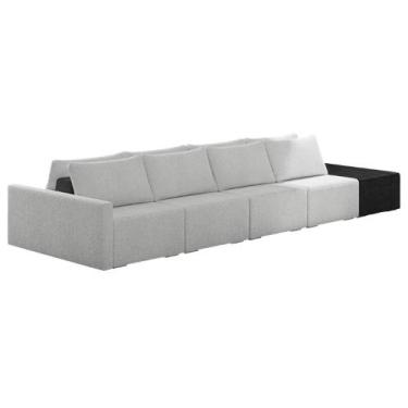 Imagem de Sofá Ilha Modular Living com Puff 432cm Georgia K04 Bouclê Cinza/Preto