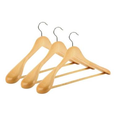 Imagem de Kit 3 Cabide De Madeira Com Ombreira Adulto Roupa Ordene