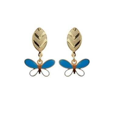 Imagem de Brinco Pingente Borboleta Resinado Folheado Ouro - MIXFOLHEADOS, Azul