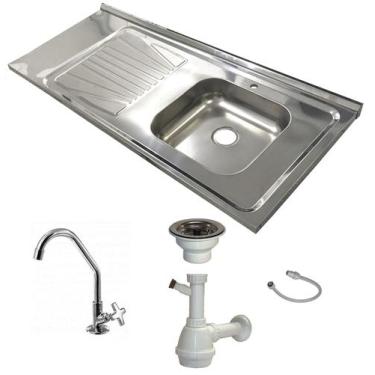 Imagem de Pia Inox Fabrinox PSD1200E 120x52cm, cuba direita, kit completo