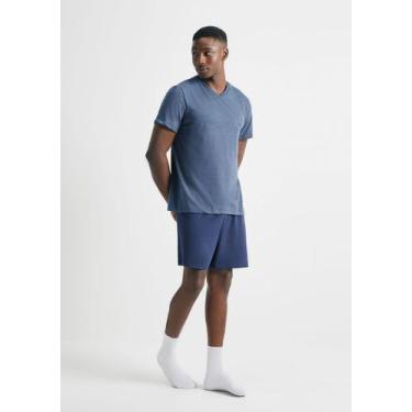 Imagem de Pijama Masculino Curto Em Malha - Hering, M, Azul médio