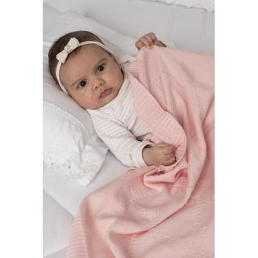 Imagem de Manta Tricô Bebê Coração HomeBliss, Rosa, Único