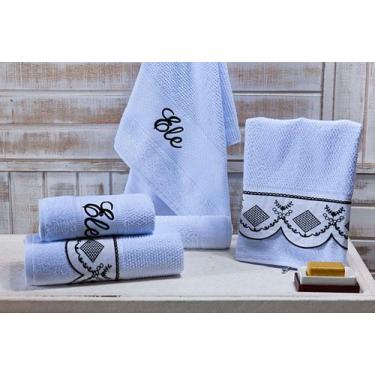 Imagem de Jg De Banho Noblesse Luxo Bordado 5pecas Cor Barrado branco com  preto