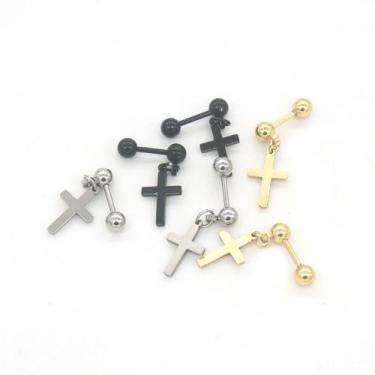Imagem de 1 par mini brinco masculino feminino aço inox prateado prata preto dou