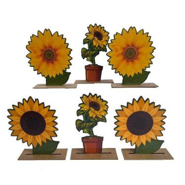 Imagem de Kit Display de Mesa 6 Peças Para Festa Girassol MDF - Juju Brasil