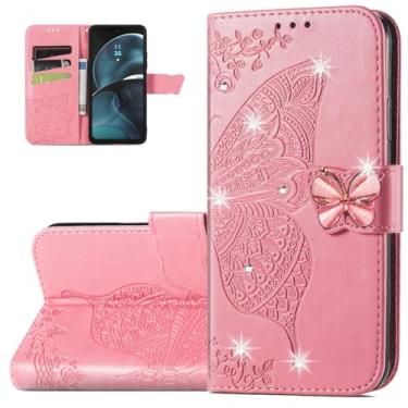 Imagem de Monwutong Capa carteira de telefone para Motorola G14, padrão de borboleta 3D, capa flip de couro PU, fecho magnético e compartimentos para cartões de dinheiro, coldre para celular para Moto G14, HZD