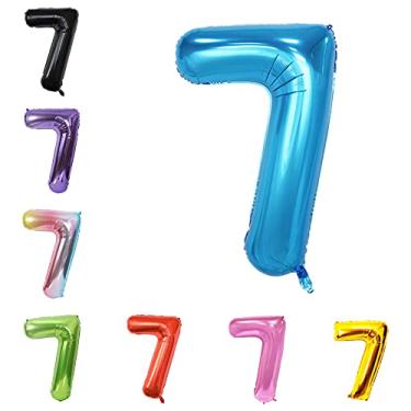 Imagem de Balão grande de 101 cm com número de hélio para festa de casamento de aniversário 0-9 (azul, 7)
