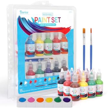Imagem de Darice Tinta têmpera lavável para crianças, 12 cores - tinta infantil não tóxica com pincéis e palete em um estojo de armazenamento reutilizável - Ótimo para projetos de arte, artesanato e conjunto de