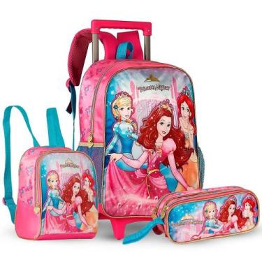 Imagem de Kit Mochila De Rodas Bolsa Térmica Infantil Escolar Princesa - Clio St