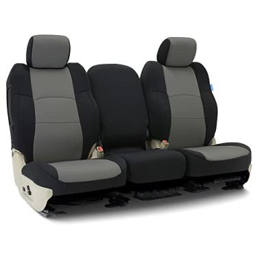 Imagem de Coverking Capa de assento personalizada projetada para modelos Toyota selecionados: 1 fileira, tecido neosupreme, cinza com laterais pretas