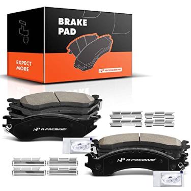 Imagem de A-Premium Conjunto de pastilhas de freio a disco de cerâmica dianteiras e traseiras compatível com modelos selecionados Dodge - Ram 2500, Ram 3500, 2001-2002, com ferragens, 8 peças
