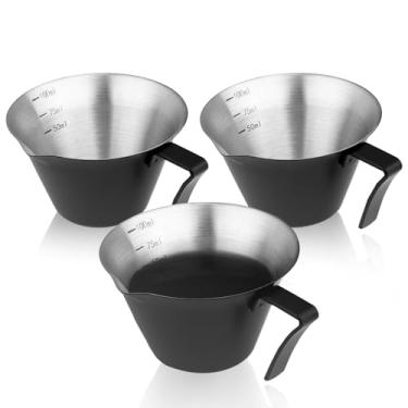 Imagem de LELE LIFE Pacote com 3 copos medidores de café expresso, copos de café expresso de 100 ml com bico e alça, copo de café expresso de aço inoxidável 304, acessórios de café expresso com escamas, prata