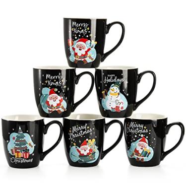 Imagem de Hiceeden Conjunto de 6 canecas de café de Natal, canecas de Papai Noel de cerâmica de 500 ml, canecas divertidas de Natal, boneco de neve, árvore de Natal para Aldult, criança, presente, bebida,