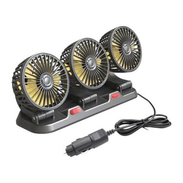 Imagem de Gralara Ventilador de Refrigeração de Carro com Três Cabeças Portátil Versátil Baixo Consumo de Energia Rotação de 360 Graus para Sedan RV Barco Ventilador de, 12V 12w, Tamanho real