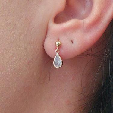 Imagem de Brinco Zirconia Gota M Folheado A Ouro Com Bolinha - FAMA FOLHEADOS