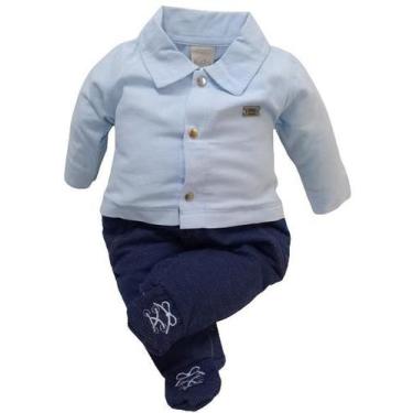 Imagem de Macacão Longo Luxo Bebê Menino Katita Kids Tricoline Rf 2796, Azul, G 