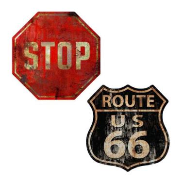 Imagem de Kit Placas Quadros Decoração Stop e Route 66 Trânsito Rota - Cia Laser
