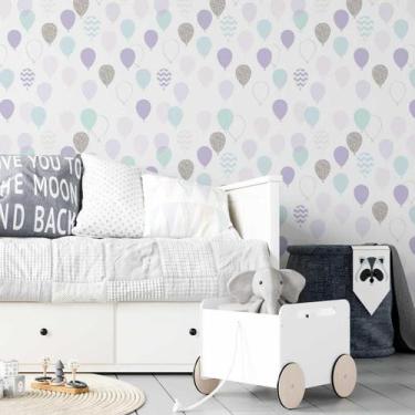Imagem de Papel de Parede Adesivo Balões Lilás e Azul N05106 R 0,58x3M - Adesivo