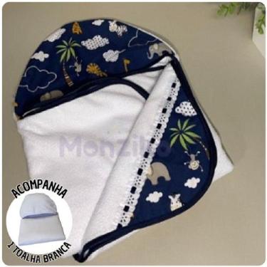 Imagem de KIT 2 Toalhas de Banho Capuz Bebê Estampas - Monzilo Baby Kids, Safari