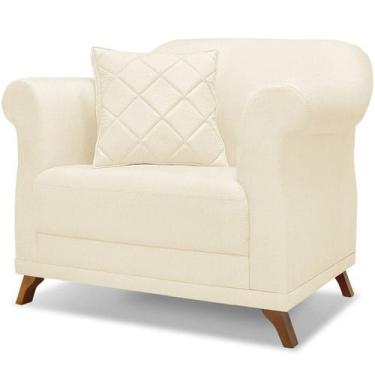 Imagem de Poltrona Decorativa Retro Polo Com Almofada Linho Perola Ezz - Milani 