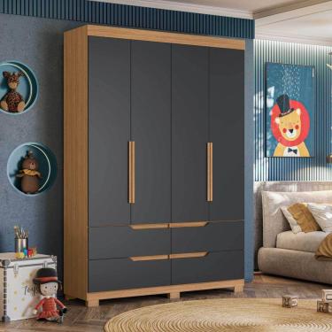 Imagem de Guarda Roupa Infantil 4 Portas 4 Gavetas Circus Marrom/Titanium