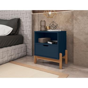 Imagem de Mesa de Cabeceira 1 Gaveta 1 Nicho Pés em Madeirai Antares Azul Cobalto - Rede Móveis