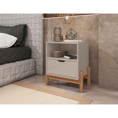 Imagem de Mesa de Cabeceira 1 Gaveta 1 Nicho Pés em Madeirai Antares OffWhite - Rede Móveis