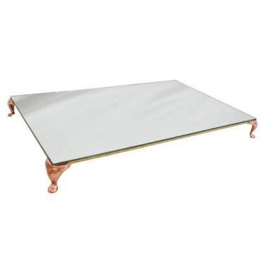 Imagem de Kit 3 Bandeja Clássica Retangular Espelhada Pé Grande Rose 30x18 MDF M