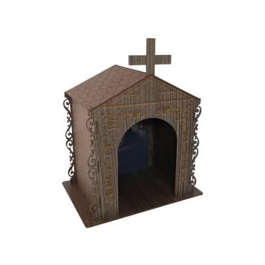 Imagem de Capela Oratório Arabesco com Imagem São Bento 25x18x31 Mdf Madeira Imb