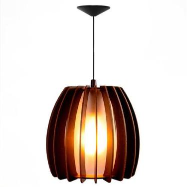 Imagem de Lustre Pendente de Madeira Bari Mini 21x19cm Soq E27 - Madeinsp , Café