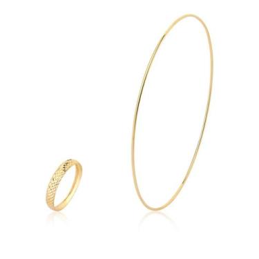 Imagem de Kit Conjunto Anel Aparador Mais Pulseira Argola Ouro 18k - MAEHLER JOI