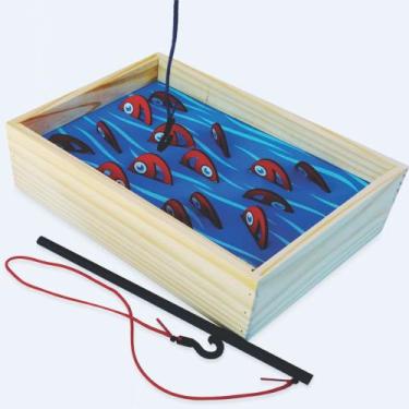 Imagem de Pescaria pesque e conte de madeira peixes numerados caixa - CARIMBRÁS